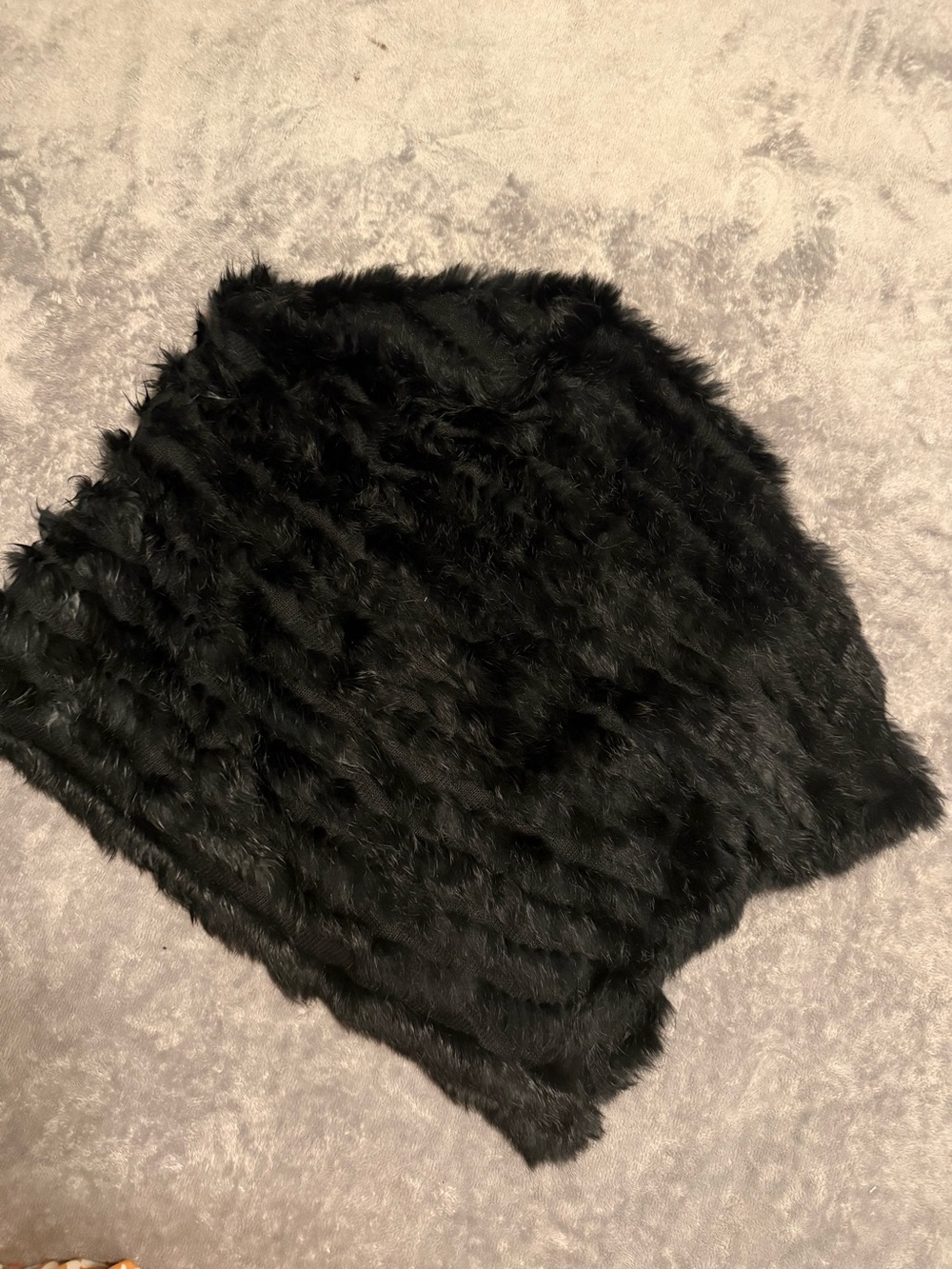 Genuine 100% Knitted Rabbit Fur Poncho Capelet Shawl Black One Size